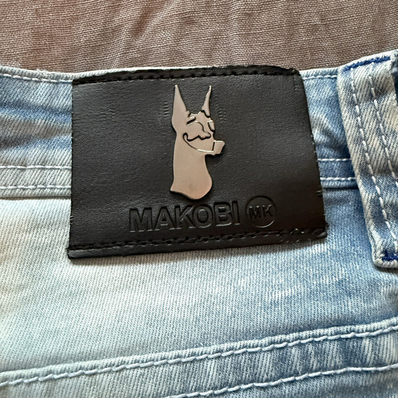 Makobi Jeans Moto Biker Slim Fit Distressed Denim Naxos 42x32 Hip Hop Streetwear - Picture 12 of 15